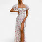 Women’s Floral Puff Sleeve Maxi Dress – Summer Casual Long Dress with Side Split