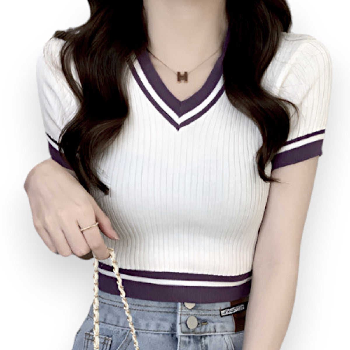Sexy Versatile V-neck Short Sleeve T-shirt Women Summer Design Fresh