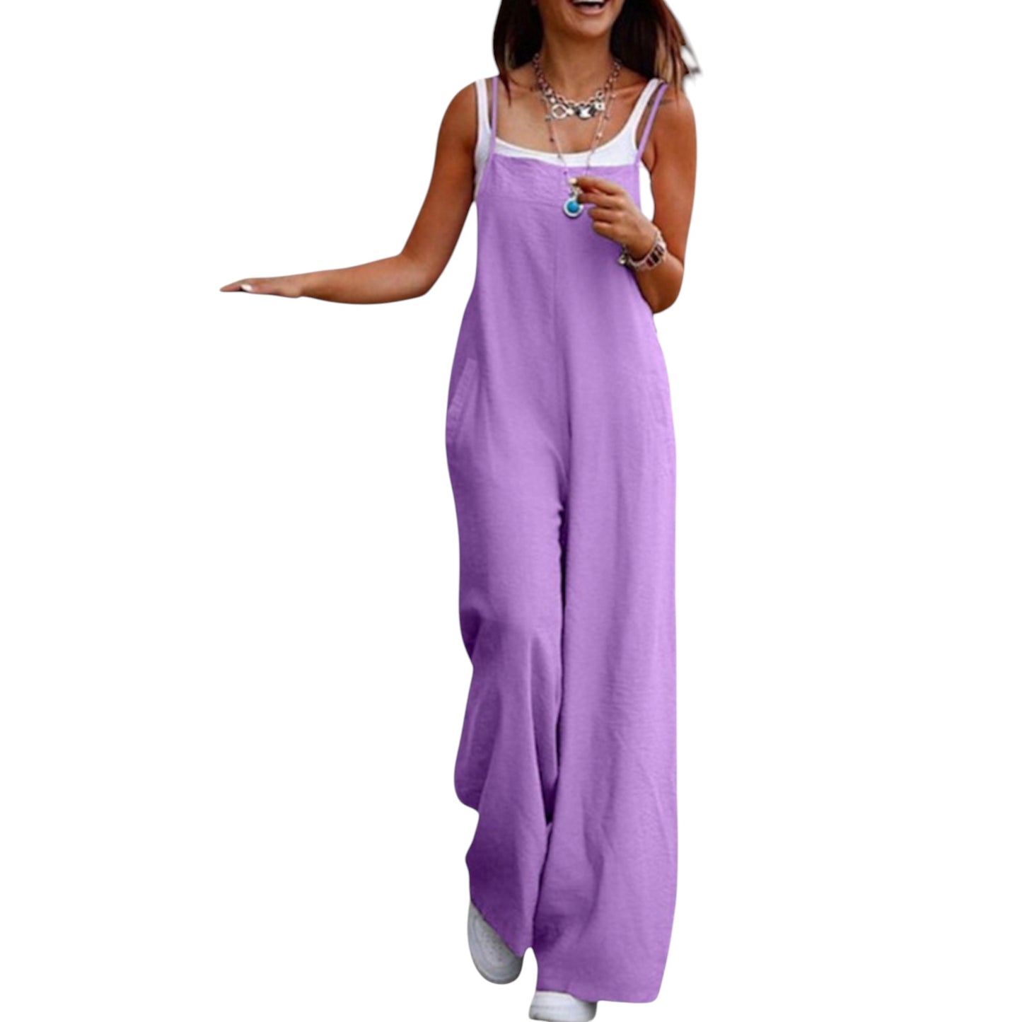 Women’s Solid Color Casual Jumpsuit – Sleeveless Summer Romper with Pockets, Lightweight One-Piece Outfit for Spring & Summer