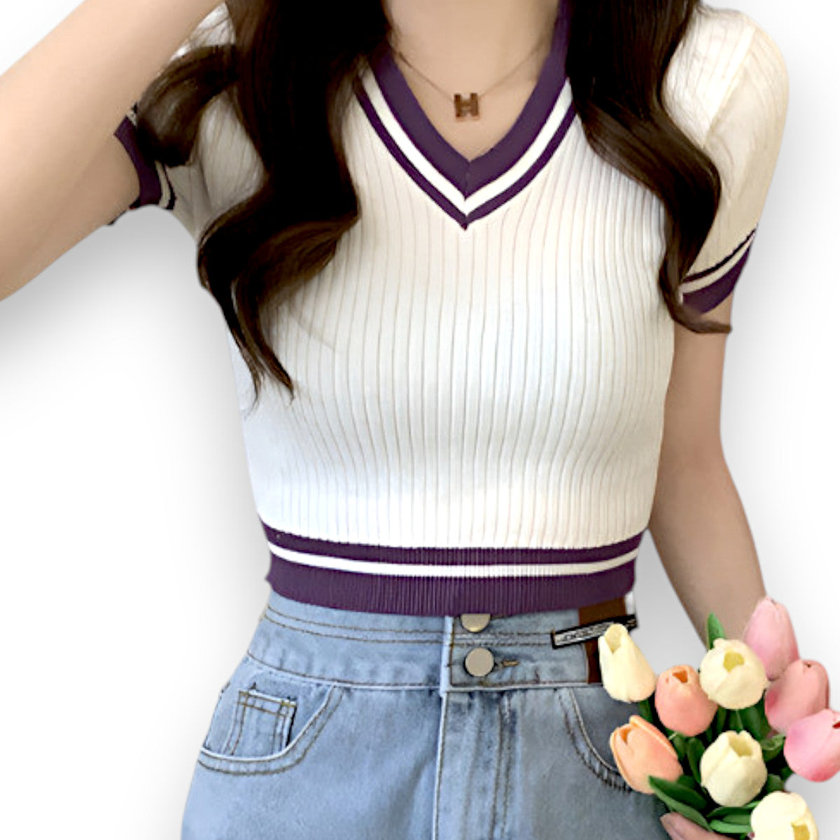 Sexy Versatile V-neck Short Sleeve T-shirt Women Summer Design Fresh