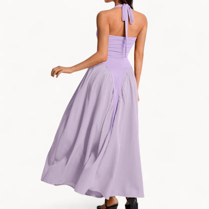 Women’s Fashion Long Summer Dress – Deep V Neck, Spliced Halter, Open Back Evening & Beach Dress