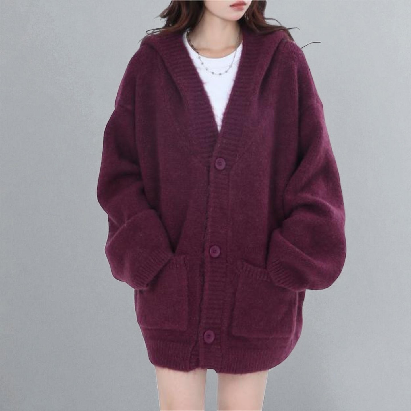 Women’s Casual Korean Style Open Front Cardigan – Cozy Long Sleeve Knit Sweater