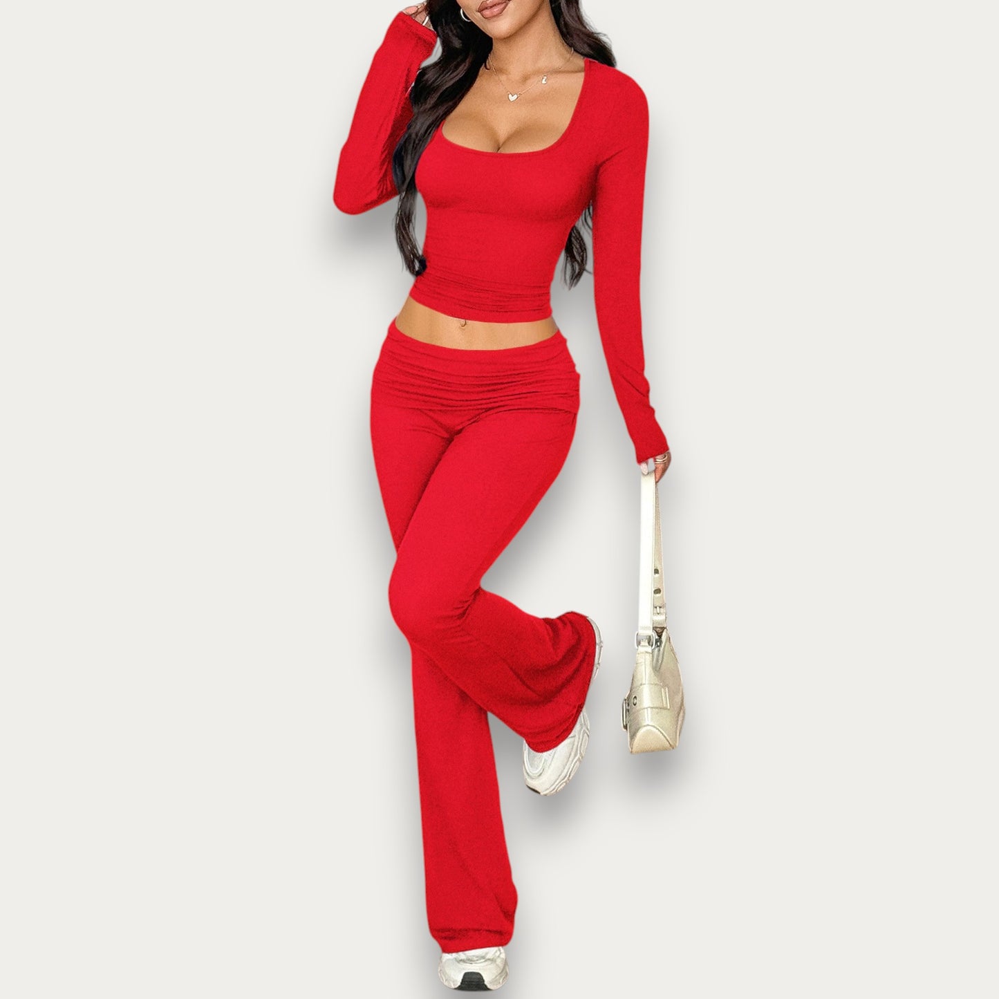 Women’s Solid Color Viscose Blouse – Chic Short Sleeve Summer Top & Pants Set