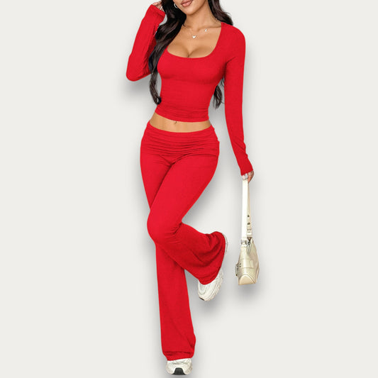 Women’s Solid Color Viscose Blouse – Chic Short Sleeve Summer Top & Pants Set