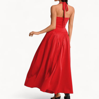 Women’s Fashion Long Summer Dress – Deep V Neck, Spliced Halter, Open Back Evening & Beach Dress