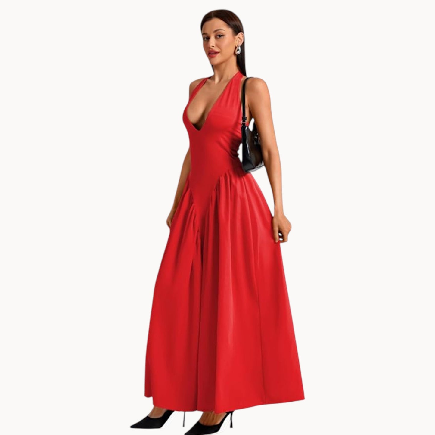 Women’s Fashion Long Summer Dress – Deep V Neck, Spliced Halter, Open Back Evening & Beach Dress