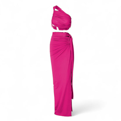 Women’s Asymmetrical Slit Skirt & Crop Top Set – Sexy Two-Piece Summer Party Dress