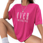 Women’s Graphic Short Sleeve T-Shirt – “Overthinking” Letter Print Loose Fit Casual Tee Top