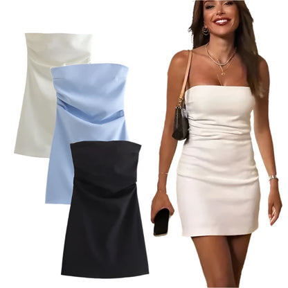 Women’s Off Shoulder Corset Mini Dress – Ruched Backless Bodycon Party Clubwear Short Dress