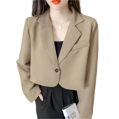 Women’s Cropped Business Casual Blazer – Oversized Office Suit Jacket for Work & Evening