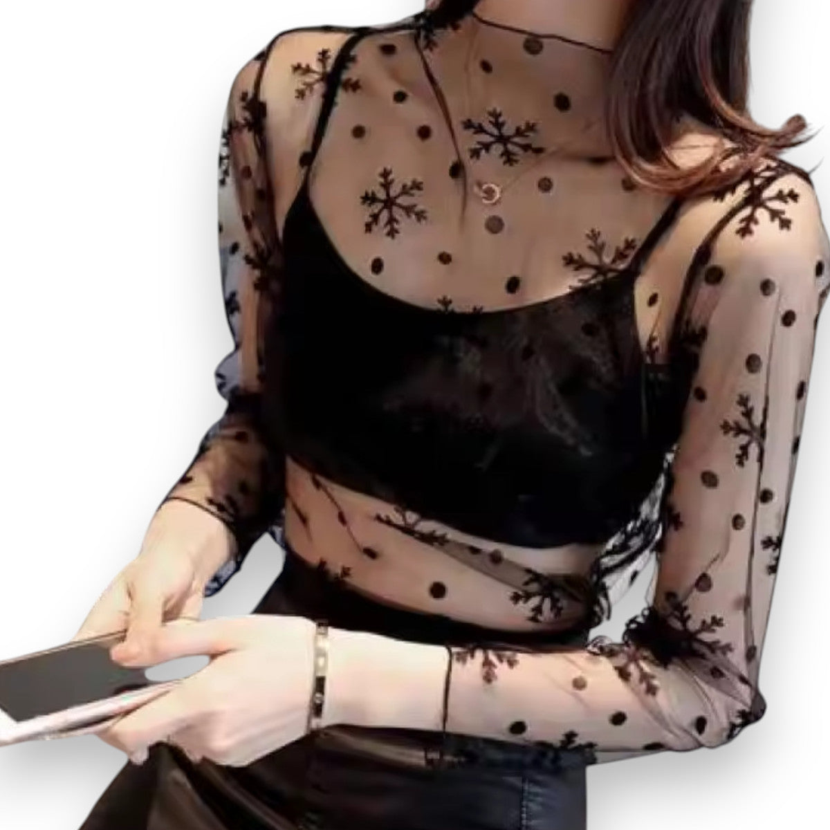 Women’s Lace Mesh  - Turtle Neck Sexy See Through Tee Shirts Party Club Night Lace Blouse
