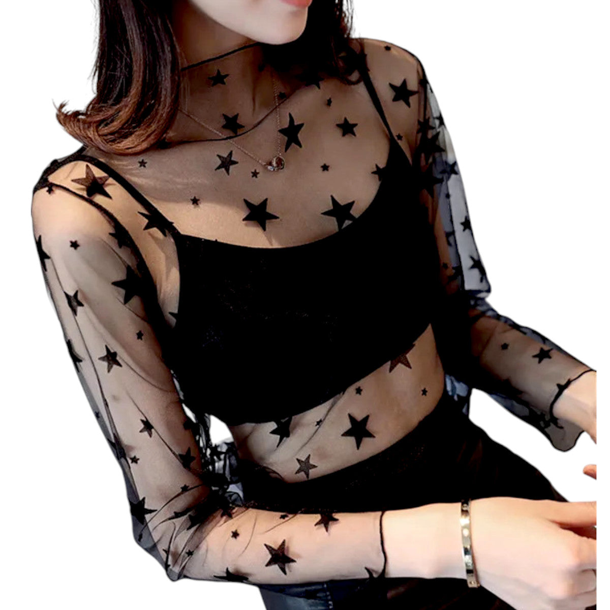 Women’s Lace Mesh  - Turtle Neck Sexy See Through Tee Shirts Party Club Night Lace Blouse
