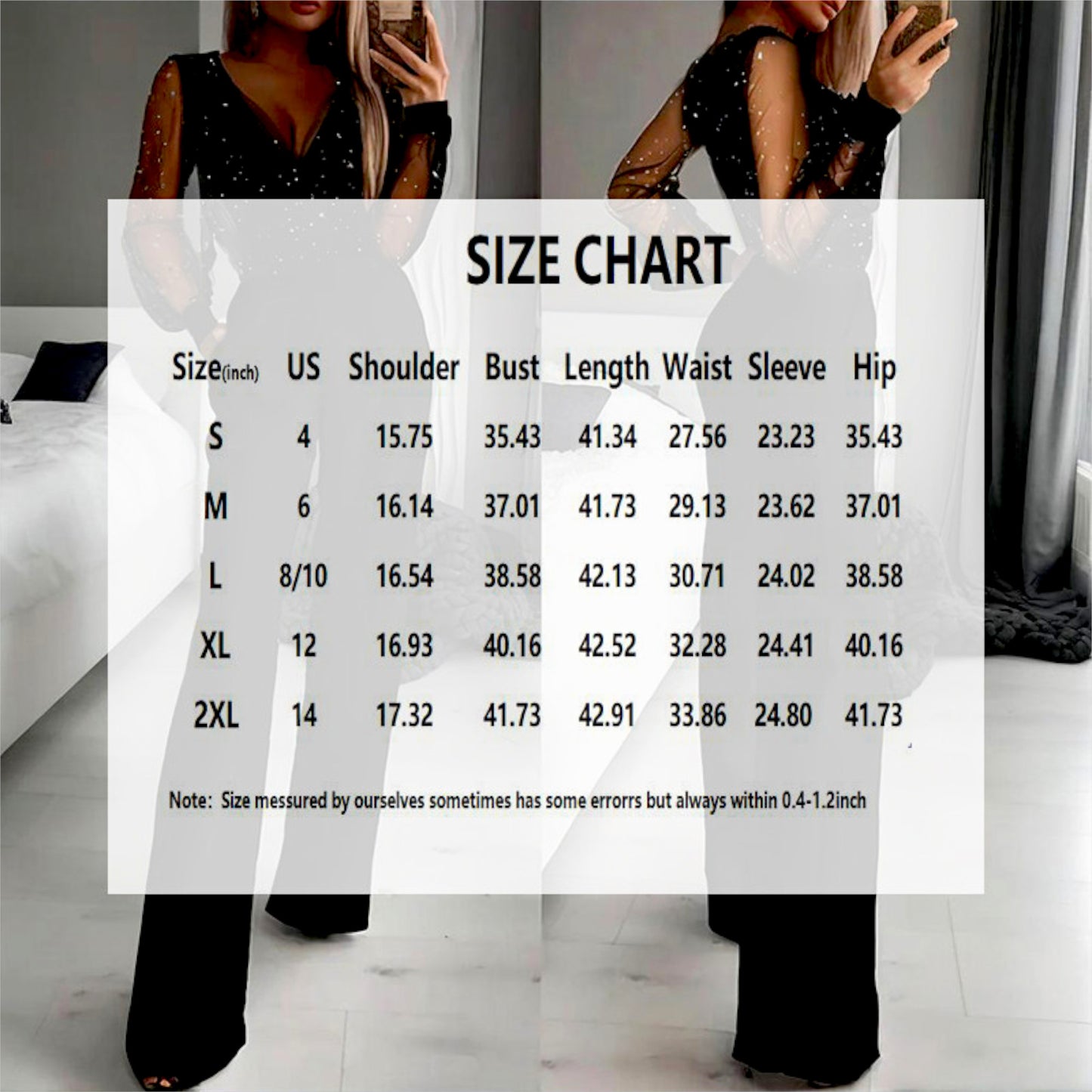 Women’s Sexy Deep V-Neck Sequin Jumpsuit – Straight Leg with Pockets for Spring & Summer