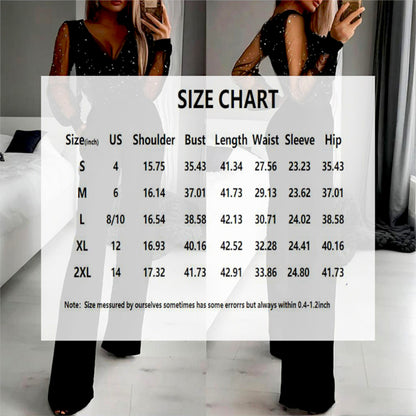 Women’s Sexy Deep V-Neck Sequin Jumpsuit – Straight Leg with Pockets for Spring & Summer