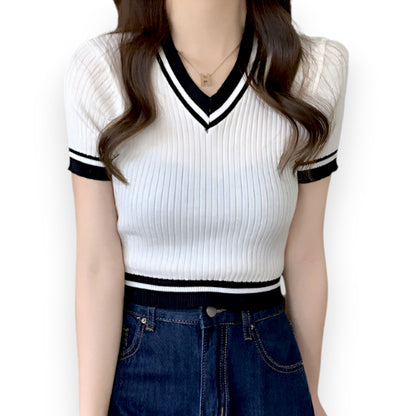 Sexy Versatile V-neck Short Sleeve T-shirt Women Summer Design Fresh