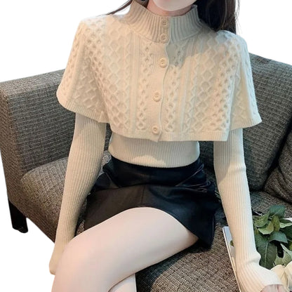 Women's Half Turtleneck Western Style Cable-knit Sweater Top