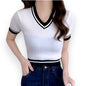 Sexy Versatile V-neck Short Sleeve T-shirt Women Summer Design Fresh