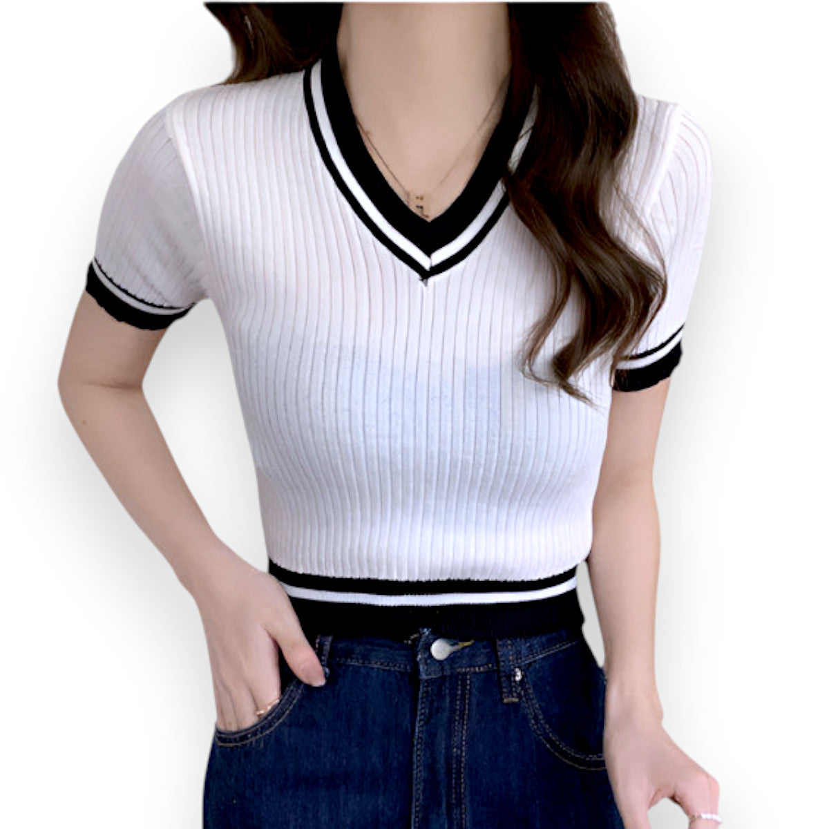 Sexy Versatile V-neck Short Sleeve T-shirt Women Summer Design Fresh
