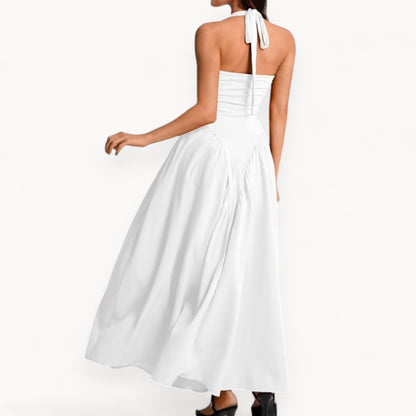 Women’s Fashion Long Summer Dress – Deep V Neck, Spliced Halter, Open Back Evening & Beach Dress