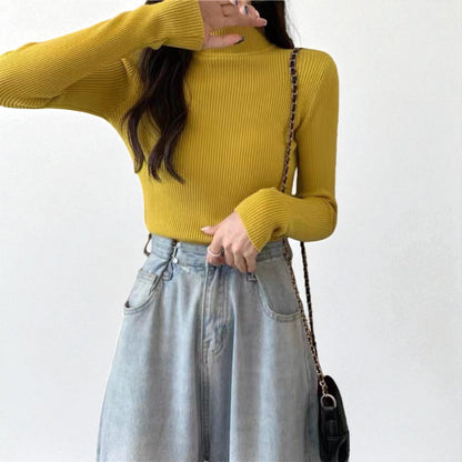 Women’s Slim Fit Half Turtleneck Pullover Sweater – Long Sleeve Lightweight Inner Wear Knit Top