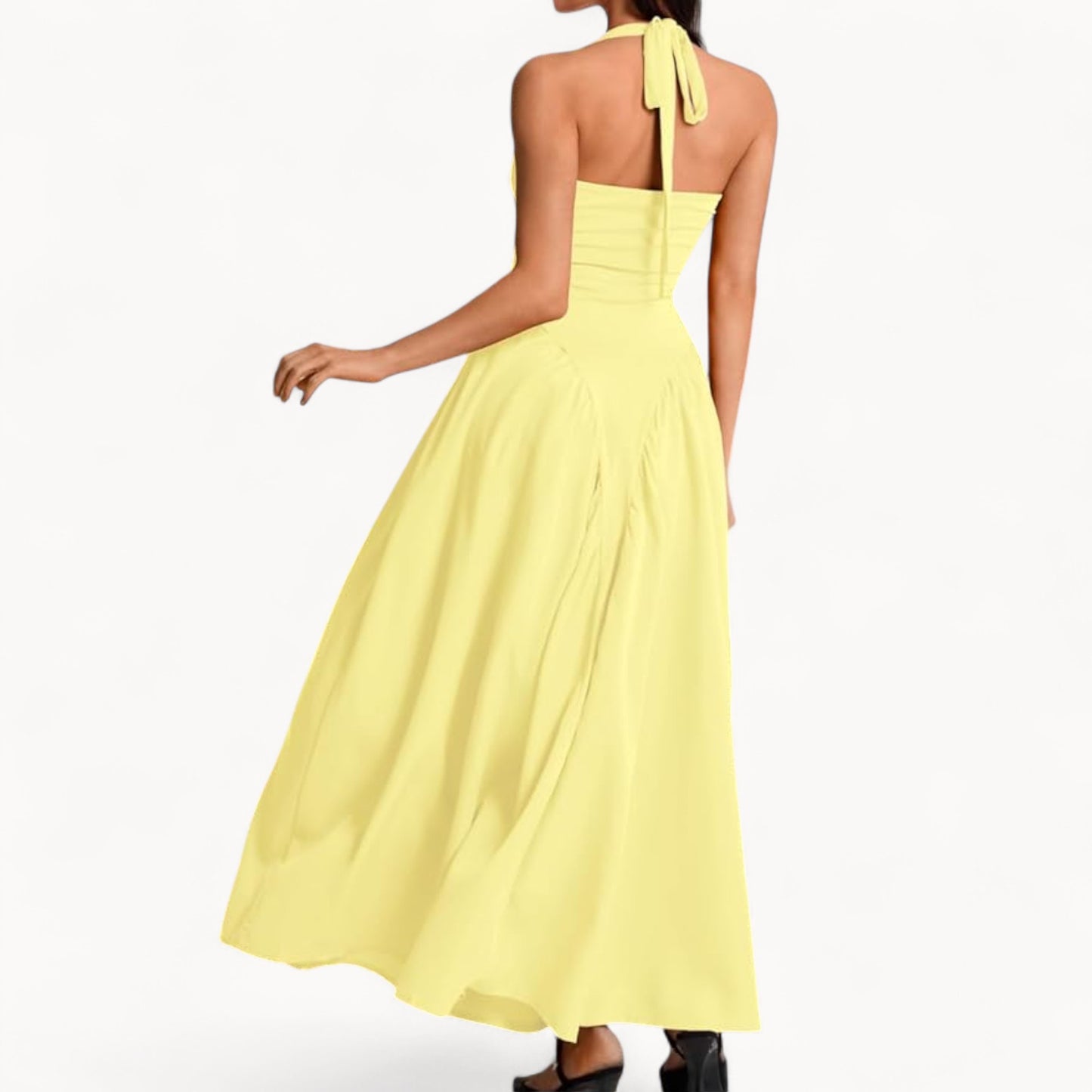 Women’s Fashion Long Summer Dress – Deep V Neck, Spliced Halter, Open Back Evening & Beach Dress