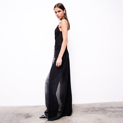 Summer New Pure Color Mesh Sling Tied Top