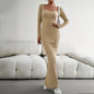 Women's Fashionable Elegant Slim Fit Square Collar Long-sleeved Knitted Dress
