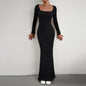 Women's Fashionable Elegant Slim Fit Square Collar Long-sleeved Knitted Dress