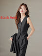 Fashion British Style High Waist Wide Leg Pants Two-piece Set