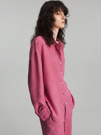 Elegant Women’s Hot Pink Set – Versatile Long Sleeve Top & Pants bunu da