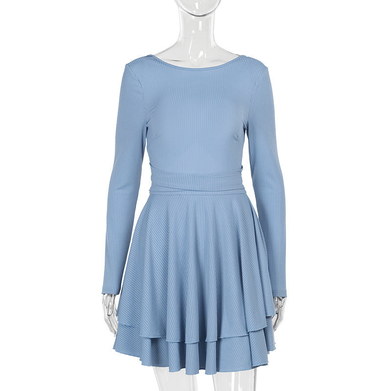 Women's Fashion Elegant Slim Fit Backless Tied Long Sleeves Dress