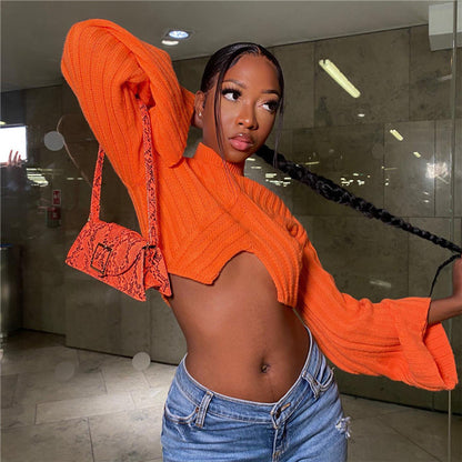 Short Open Navel Knit Sweater For Women