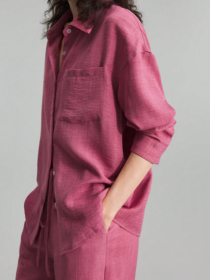 Elegant Women’s Hot Pink Set – Versatile Long Sleeve Top & Pants bunu da