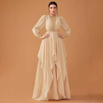 Women's Elegant Chiffon Sequined Lantern Sleeve Dress
