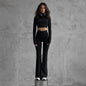 Solid Color Short Zip Long Sleeve Coat Trousers Sports Suit