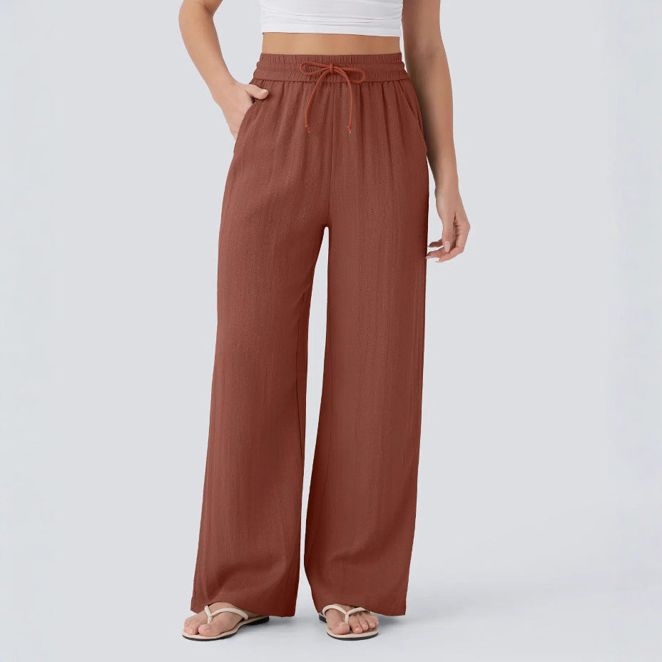 Women's Solid Color Casual Wide Leg Loose Drawstring Trousers