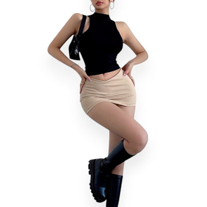 Casual Bodycon Mini Skirt for Women – Elastic Waist Solid Streetwear Skort