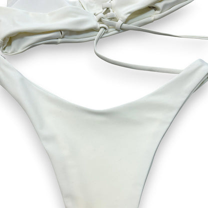 Women Sexy Triangle Bikini Set – Ruched Halter Top & Brazilian Cheeky Thong Two Piece Swimsuit