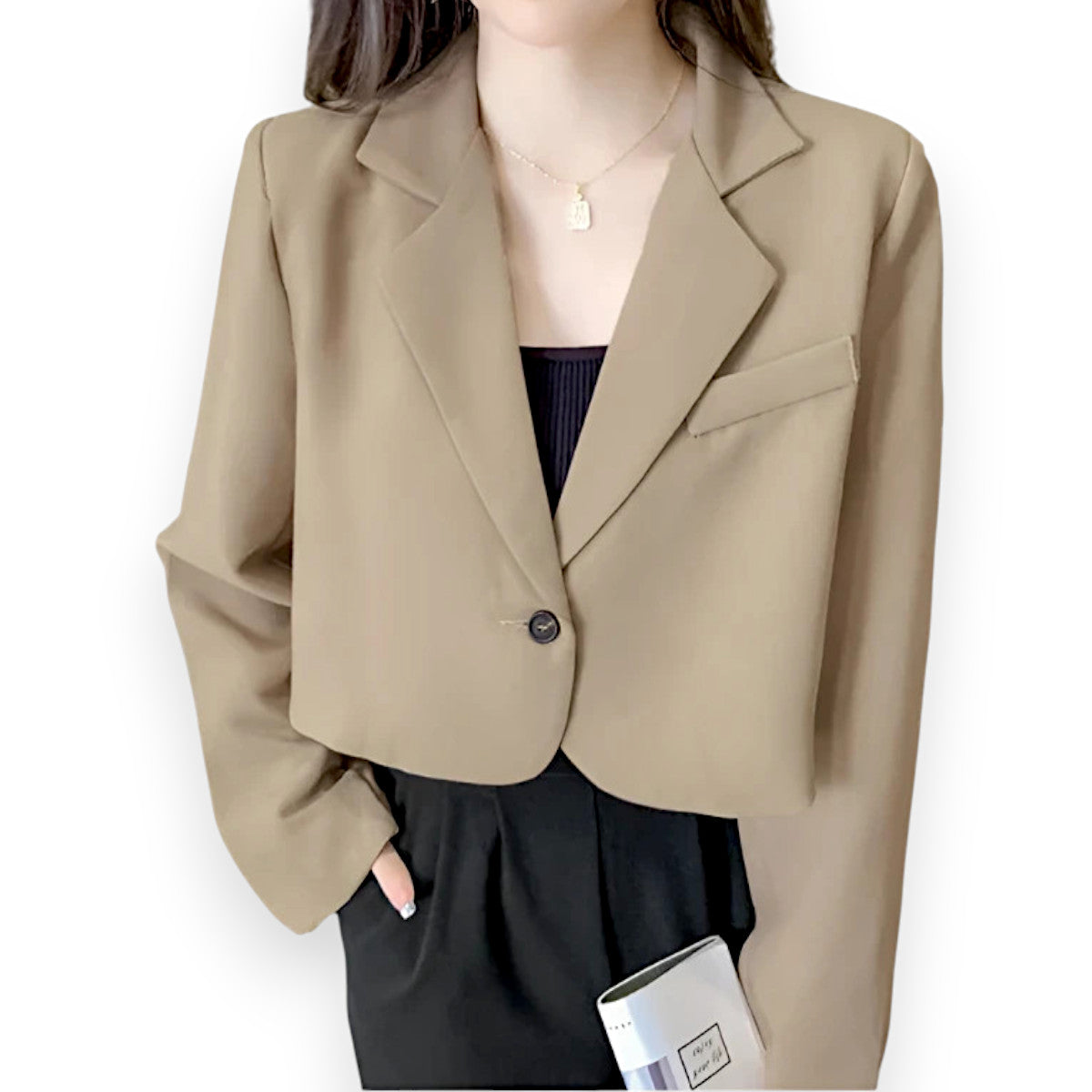 Women’s Cropped Business Casual Blazer – Oversized Office Suit Jacket for Work & Evening