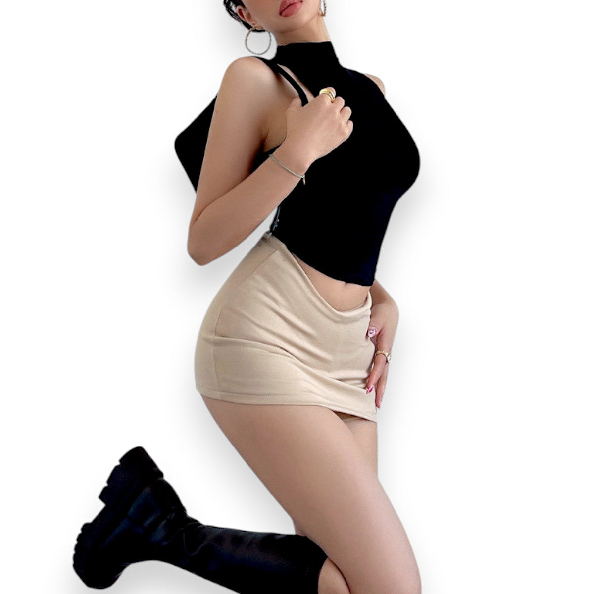 Casual Bodycon Mini Skirt for Women – Elastic Waist Solid Streetwear Skort