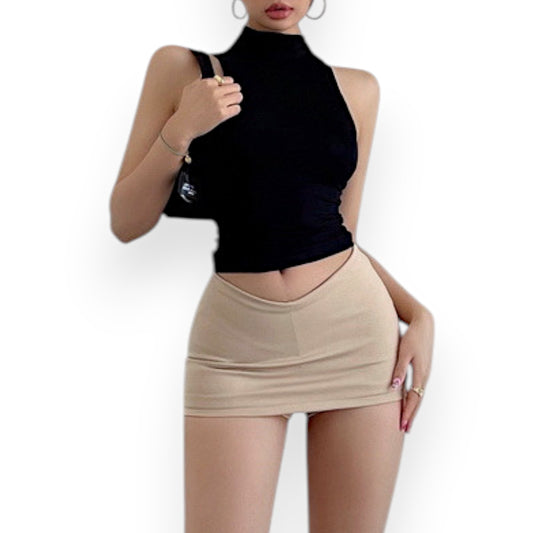 Casual Bodycon Mini Skirt for Women – Elastic Waist Solid Streetwear Skort