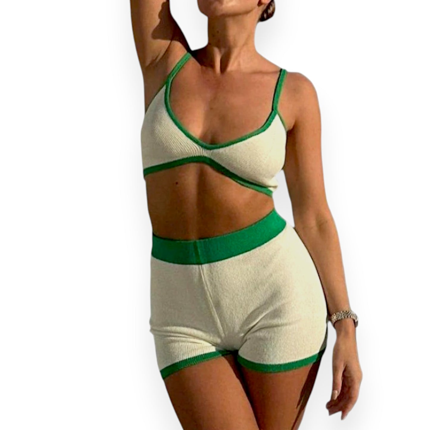 Tossy Summer Contrast Knit Outfits – Halter Top & Short Trousers Set (Y2K Style)