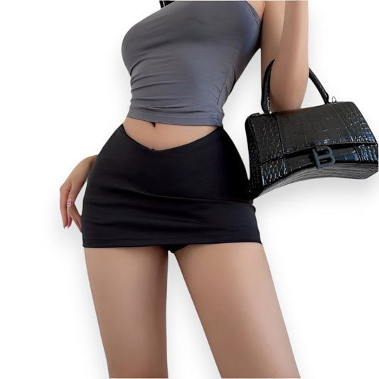 Casual Bodycon Mini Skirt for Women – Elastic Waist Solid Streetwear Skort