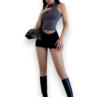Casual Bodycon Mini Skirt for Women – Elastic Waist Solid Streetwear Skort