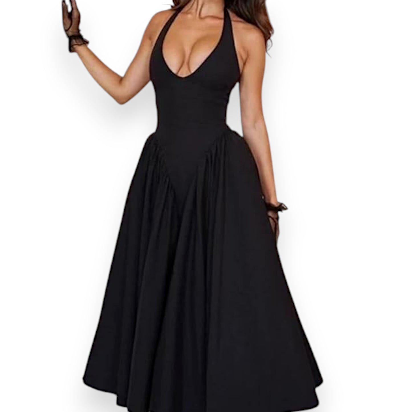 Women’s Fashion Long Summer Dress – Deep V Neck, Spliced Halter, Open Back Evening & Beach Dress