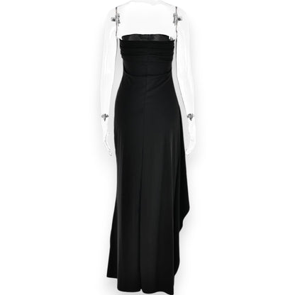 Women's Strapless Backless Maxi Dress - Sexy Bodycon Ruched Off Shoulder Evening Gown with High Slit for Party & Cocktail