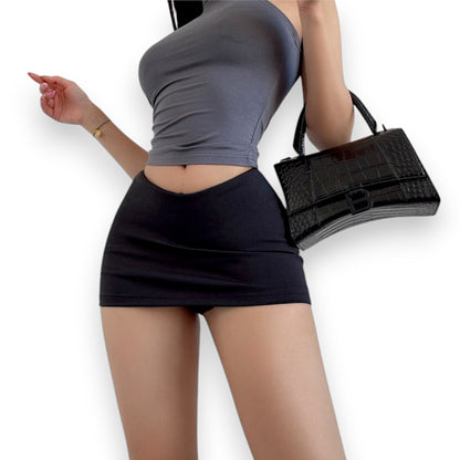 Casual Bodycon Mini Skirt for Women – Elastic Waist Solid Streetwear Skort
