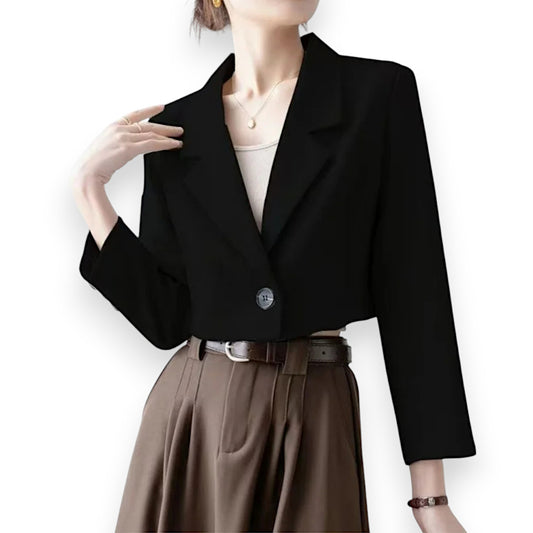 Women’s Cropped Business Casual Blazer – Trendy Oversized Long Sleeve Office Suit Jacket