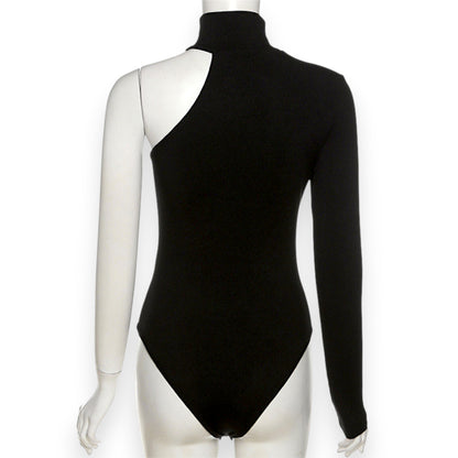Hot Girl French Style One Shoulder Top – Slim Bodysuit with Long Sleeves