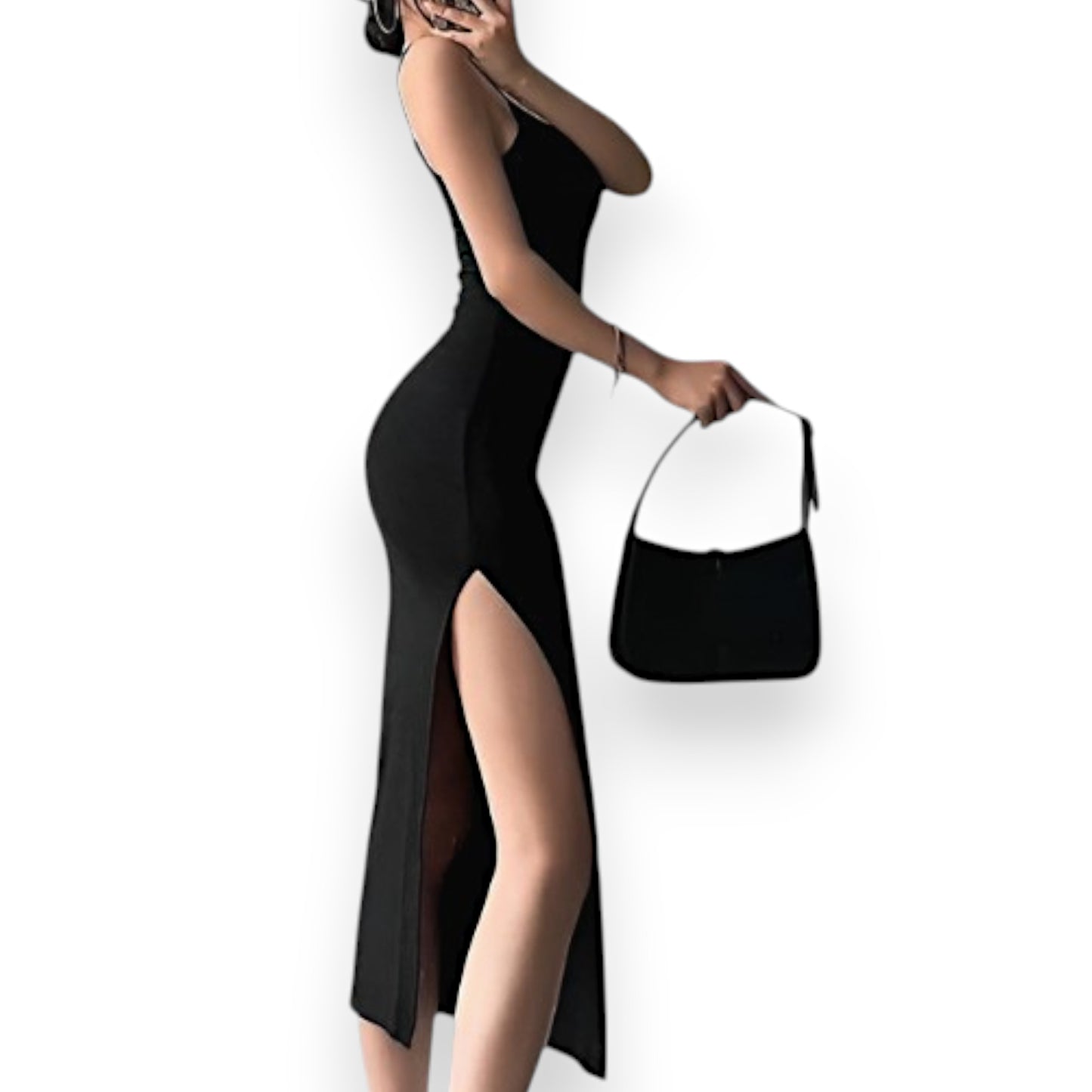 Women’s Slim Fit Spaghetti Strap Maxi Dress – Thigh Slit Formal Evening Gown